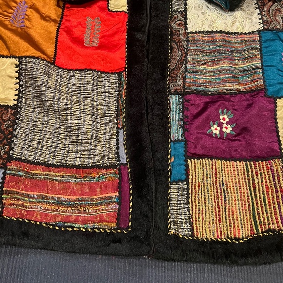 MULTI PATTERN/COLOR EMBELLISHED COAT WITH FAUX FUR TRIM - NWT - Picture 6 of 6